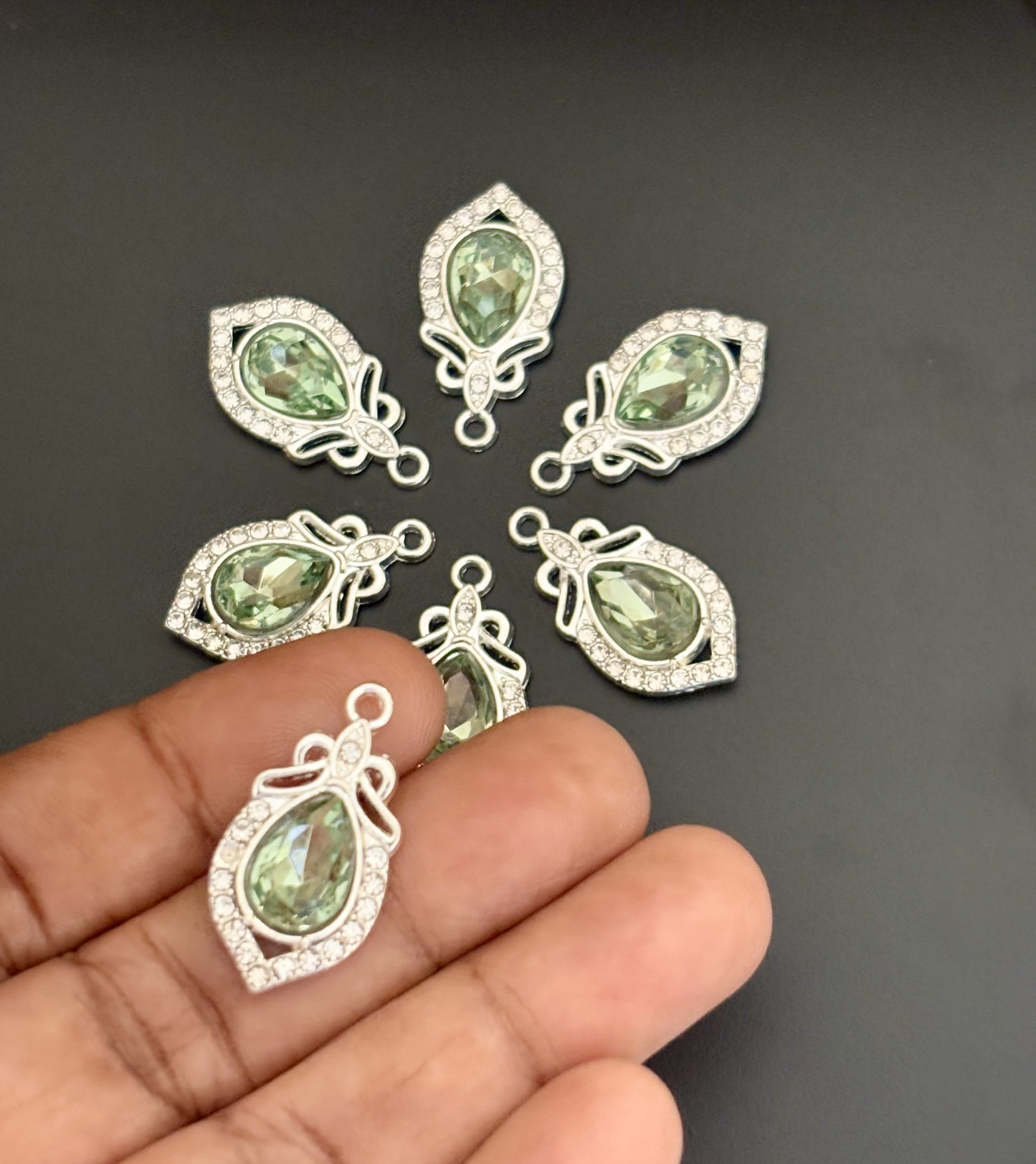 Two Pieces Teardrop Green Crystal Charms