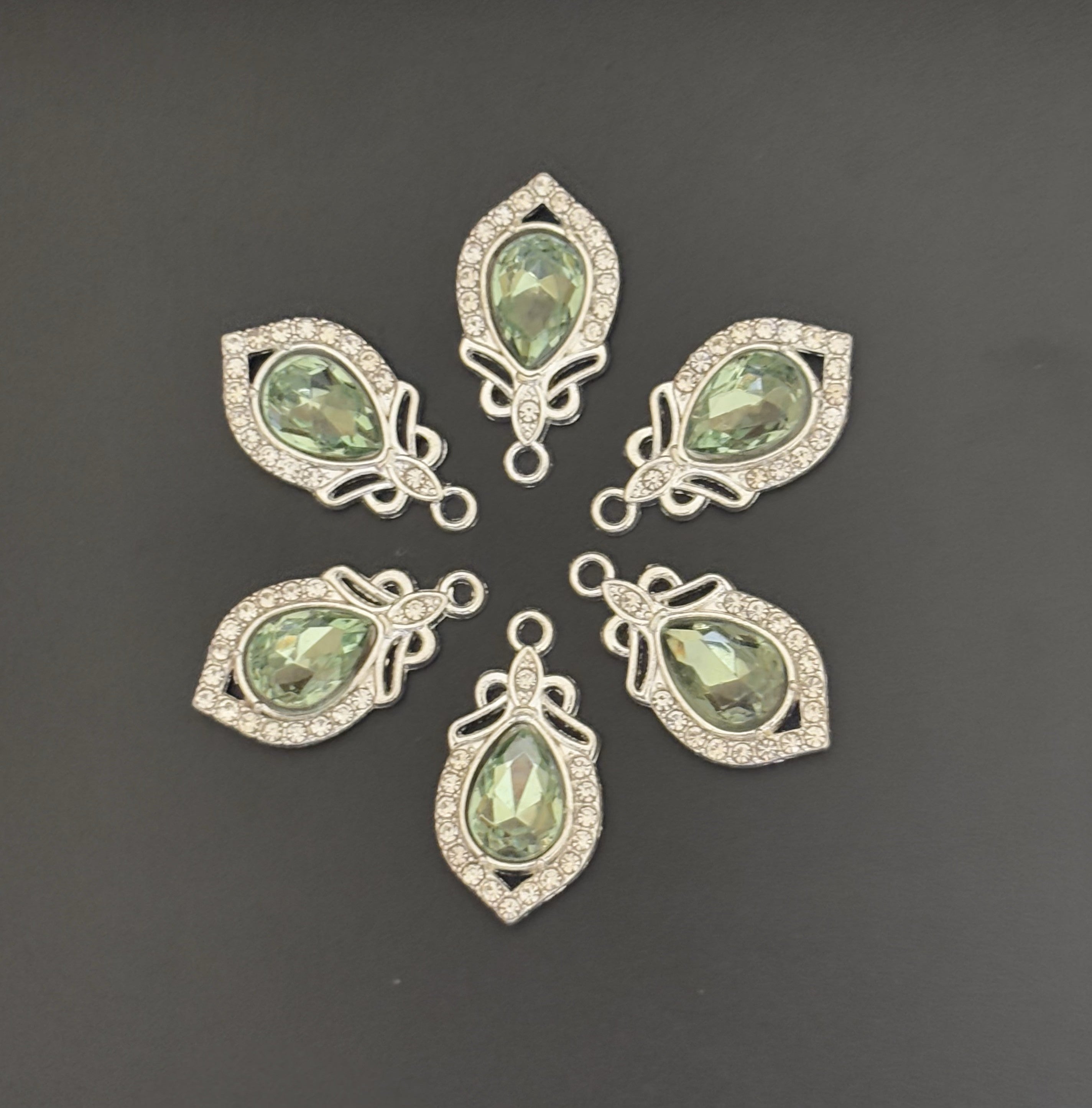 Two Pieces Teardrop Green Crystal Charms