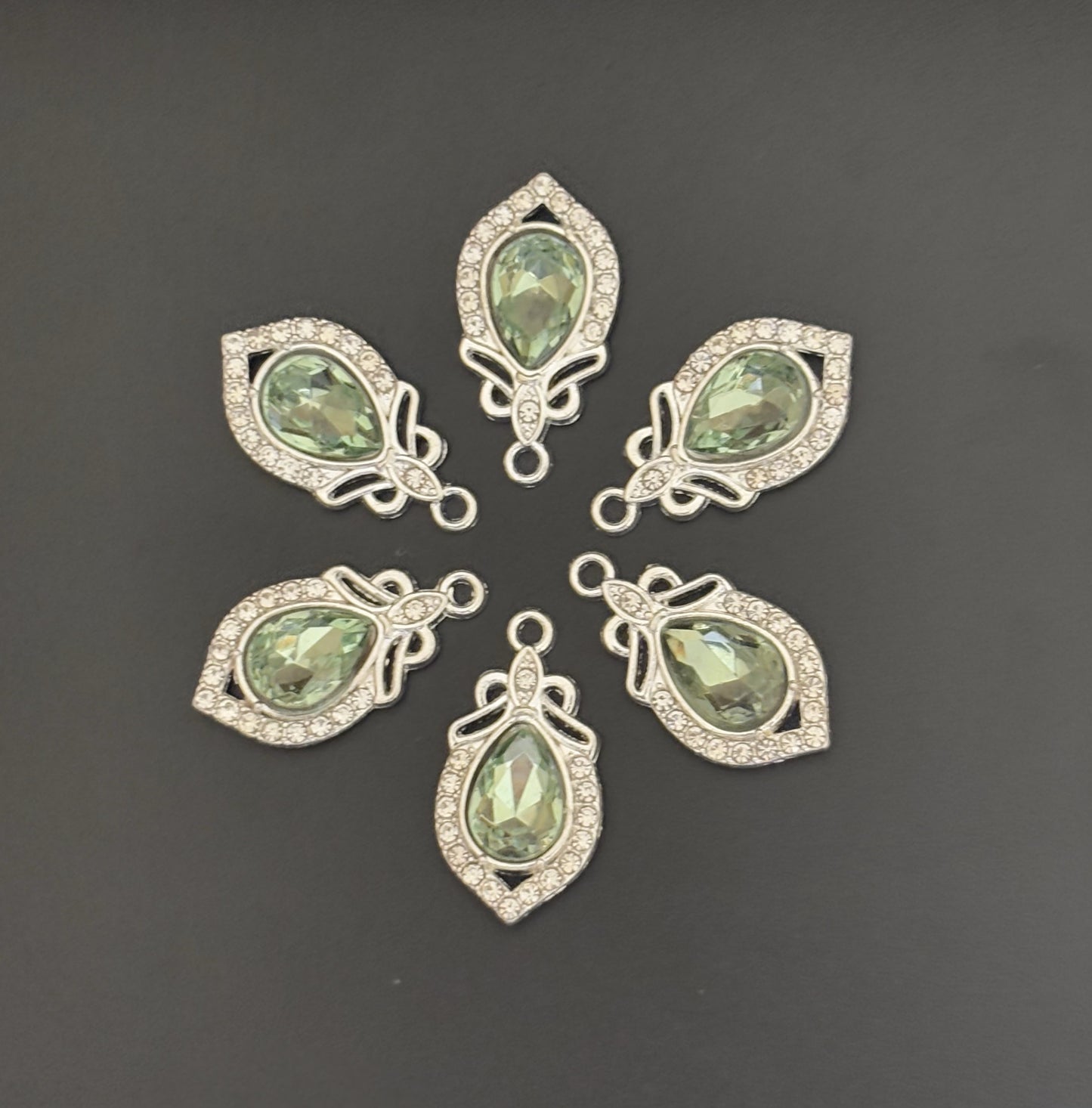 Two Pieces Teardrop Green Crystal Charms