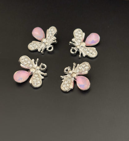Two Pieces Pink Crystal Bee Charms