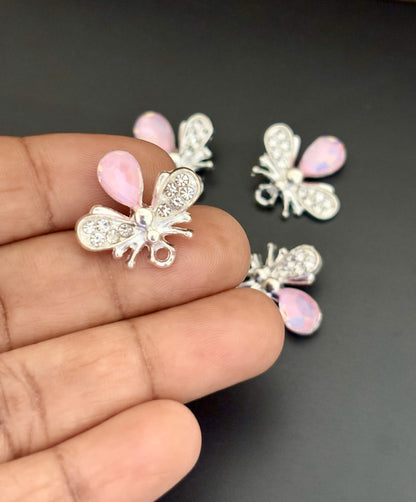 Two Pieces Pink Crystal Bee Charms
