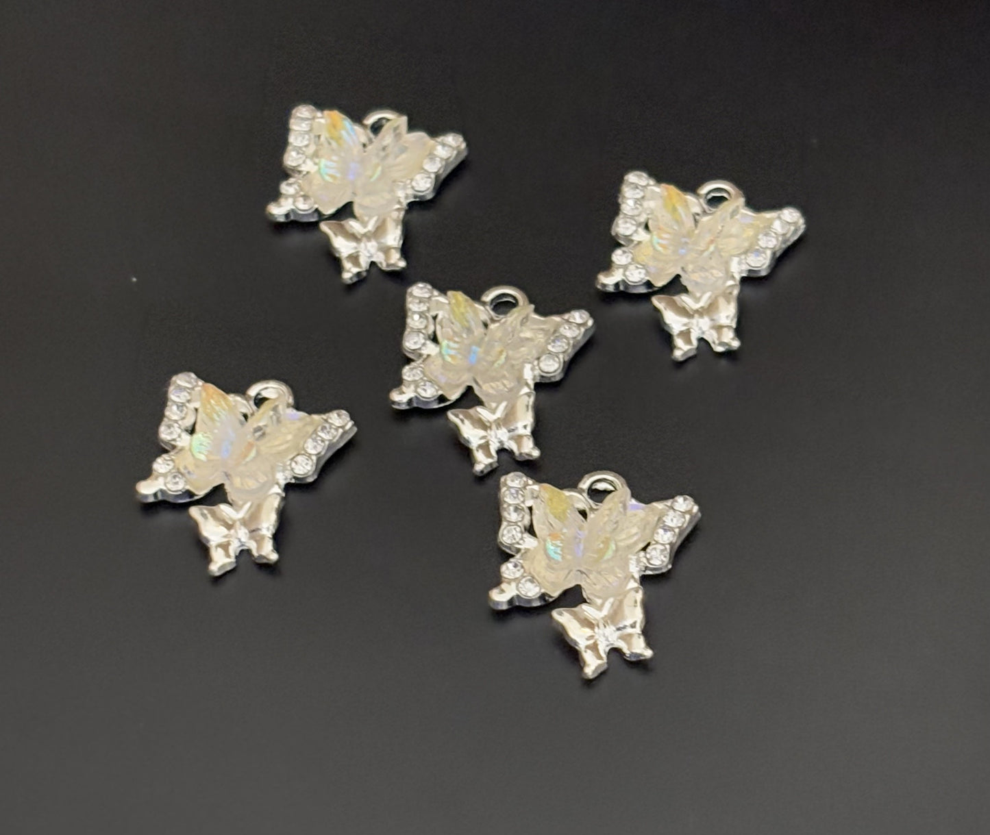 Two Pieces White Double Butterfly Charms