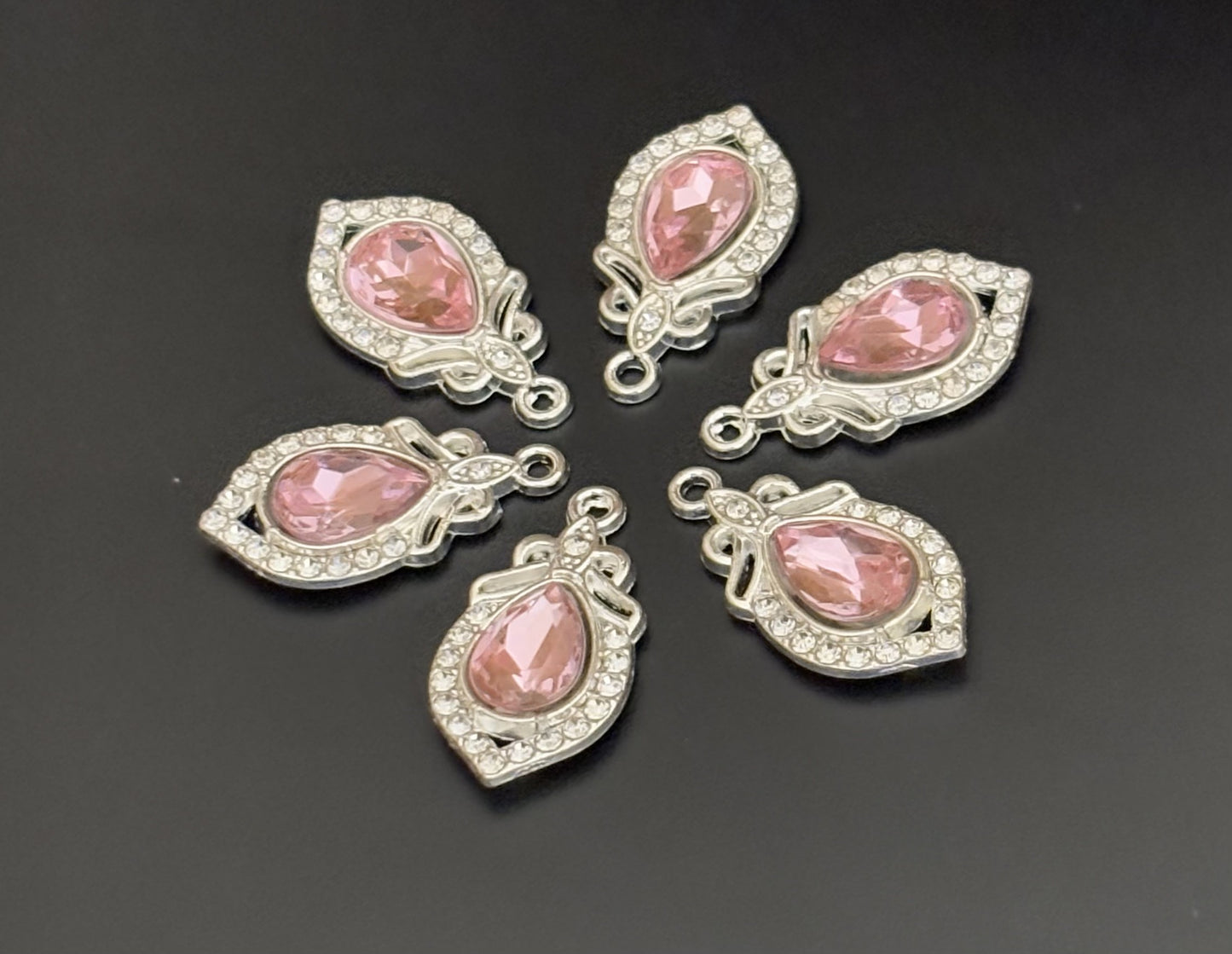 Two Pieces Teardrop Pink Crystal Charms