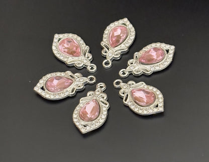 Two Pieces Teardrop Pink Crystal Charms