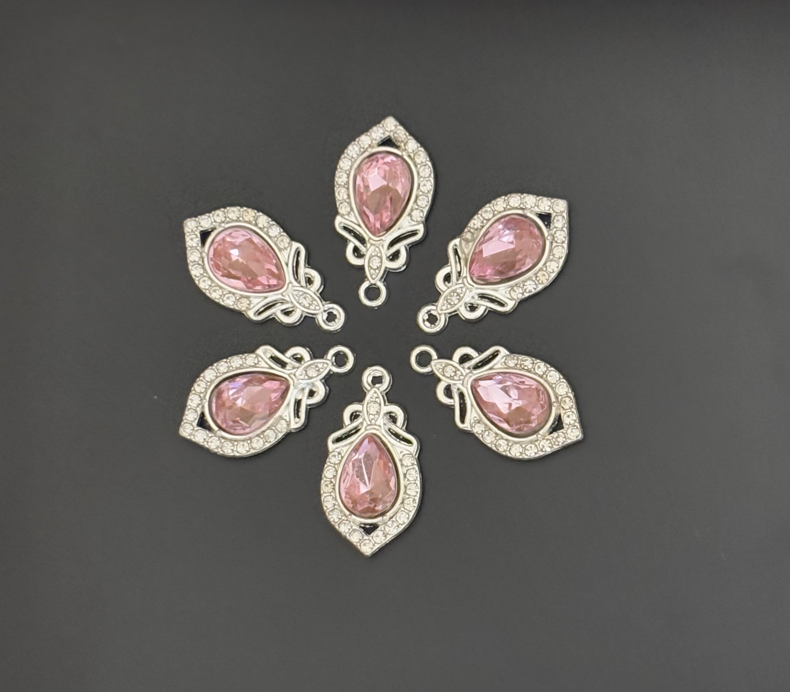 Two Pieces Teardrop Pink Crystal Charms
