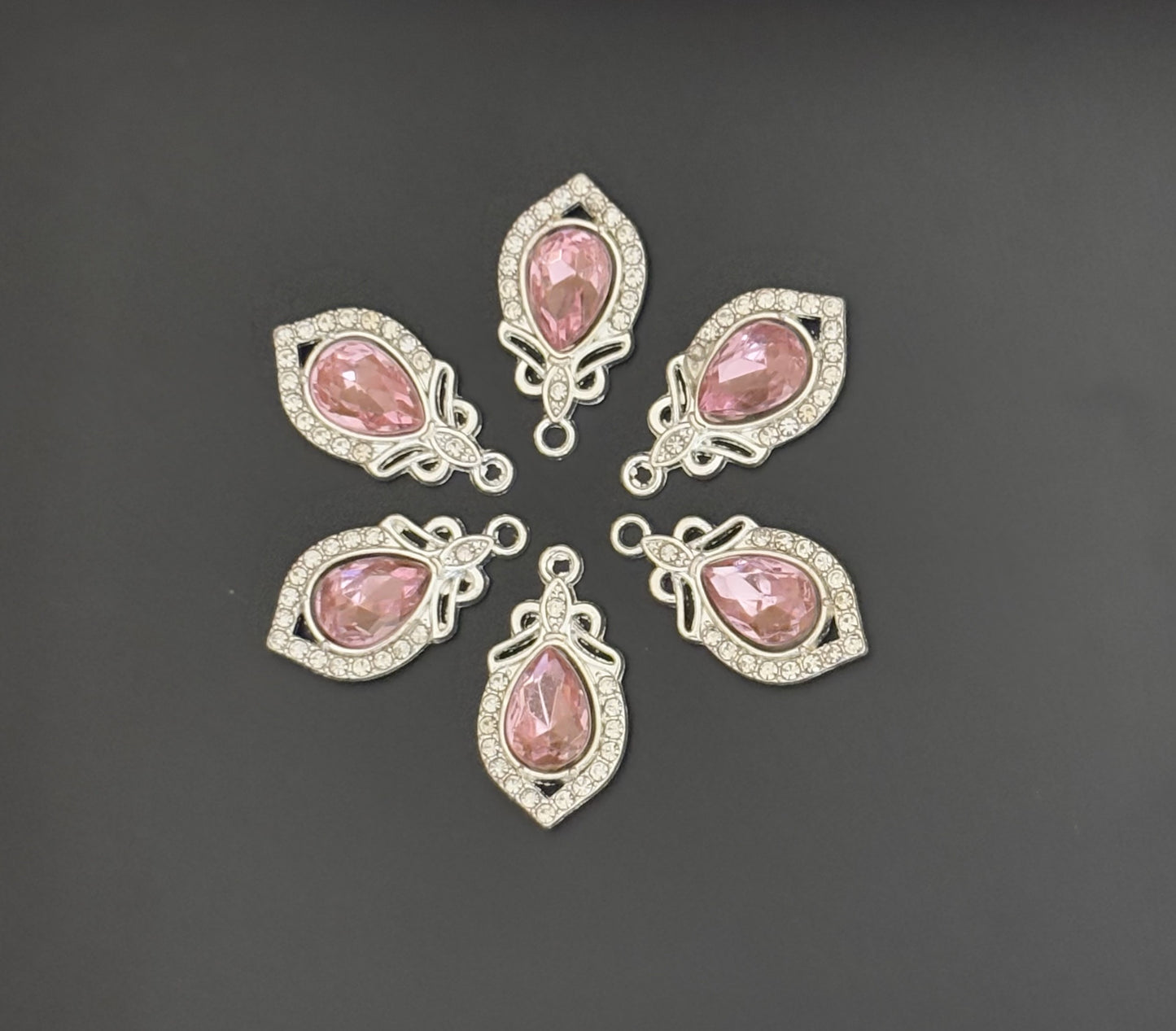 Two Pieces Teardrop Pink Crystal Charms