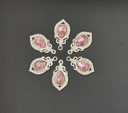 Two Pieces Teardrop Pink Crystal Charms