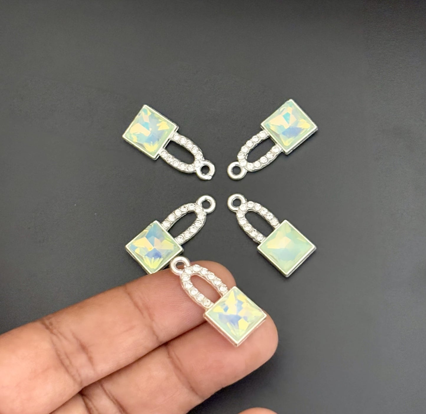 Two Pieces Iridescent Green Lock Charms