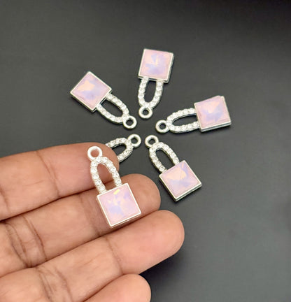 Two Pieces Iridescent Pink Lock Charms