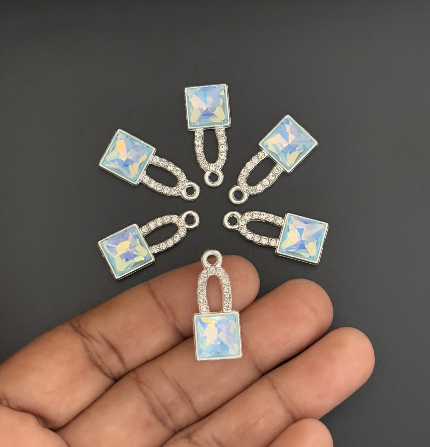 Two Pieces Iridescent Blue Lock Charms