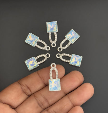 Two Pieces Iridescent Blue Lock Charms