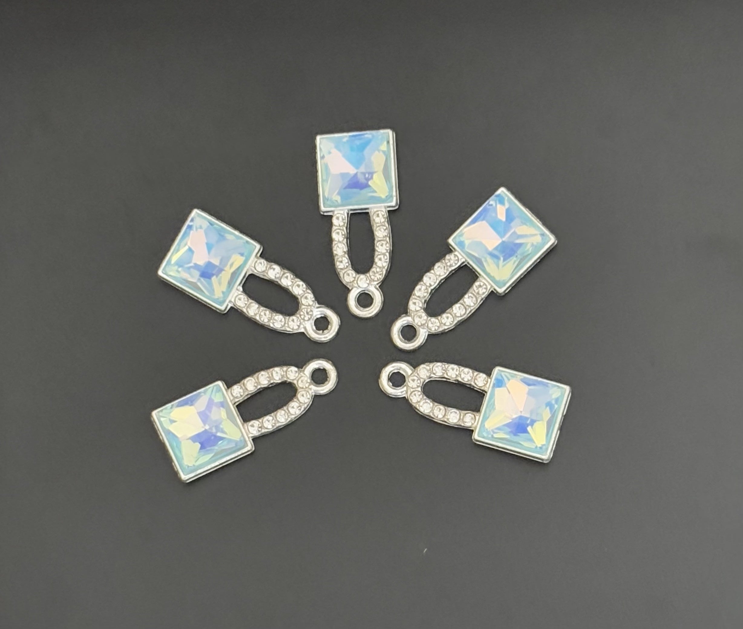 Two Pieces Iridescent Blue Lock Charms