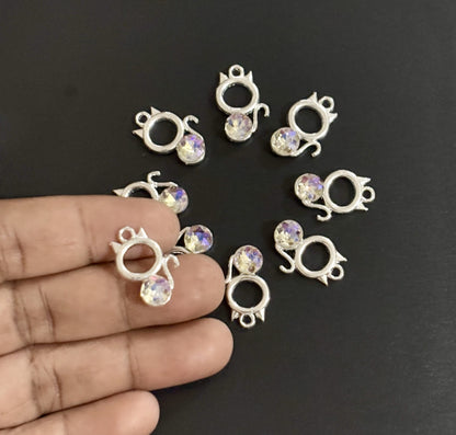 Two Pieces White Crystal Cat Charms