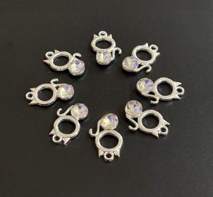 Two Pieces White Crystal Cat Charms