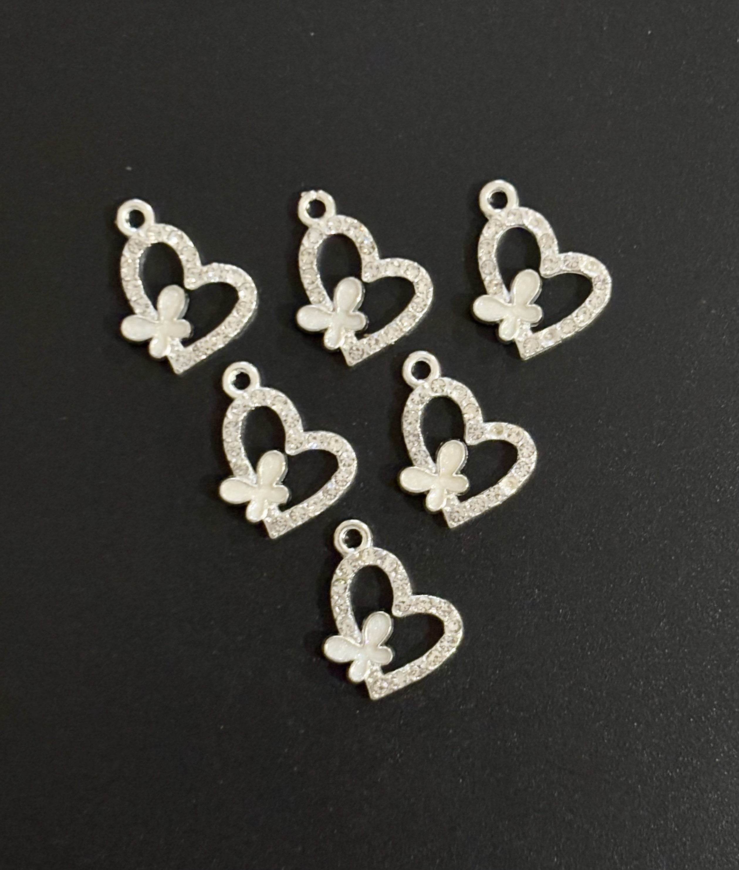 Two Pieces White Butterfly Heart Charms