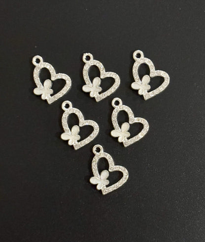 Two Pieces White Butterfly Heart Charms