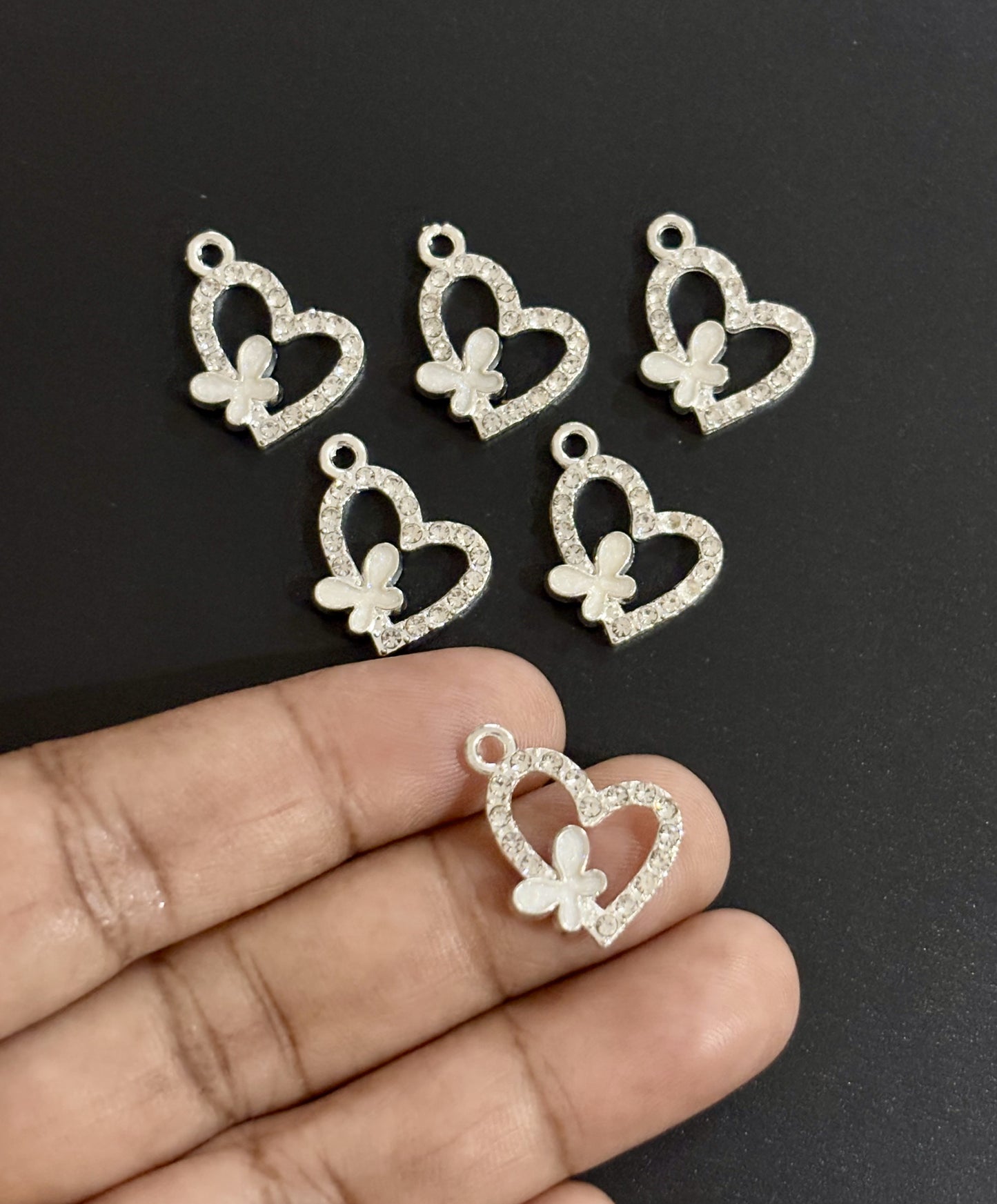 Two Pieces White Butterfly Heart Charms