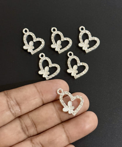 Two Pieces White Butterfly Heart Charms