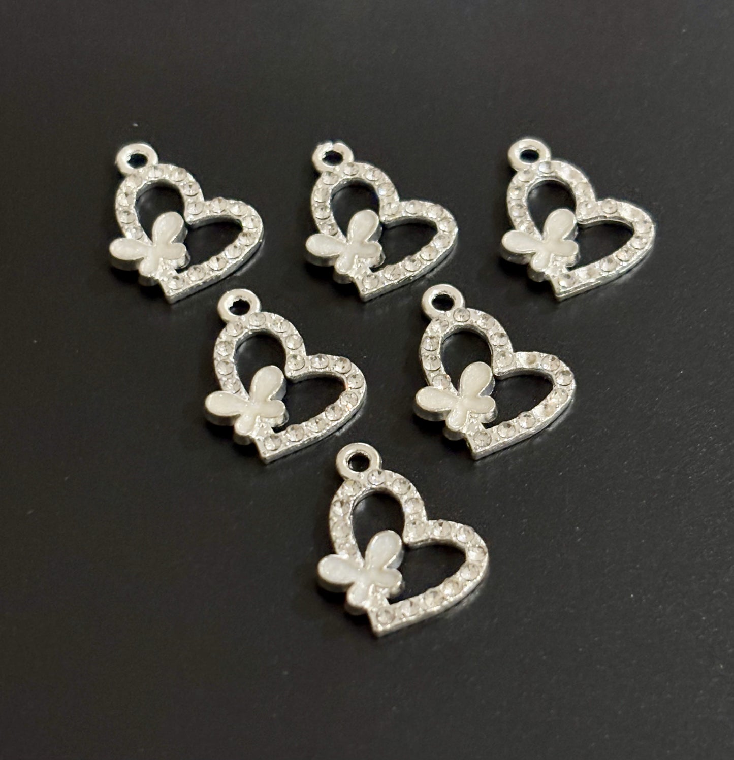 Two Pieces White Butterfly Heart Charms