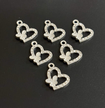 Two Pieces White Butterfly Heart Charms
