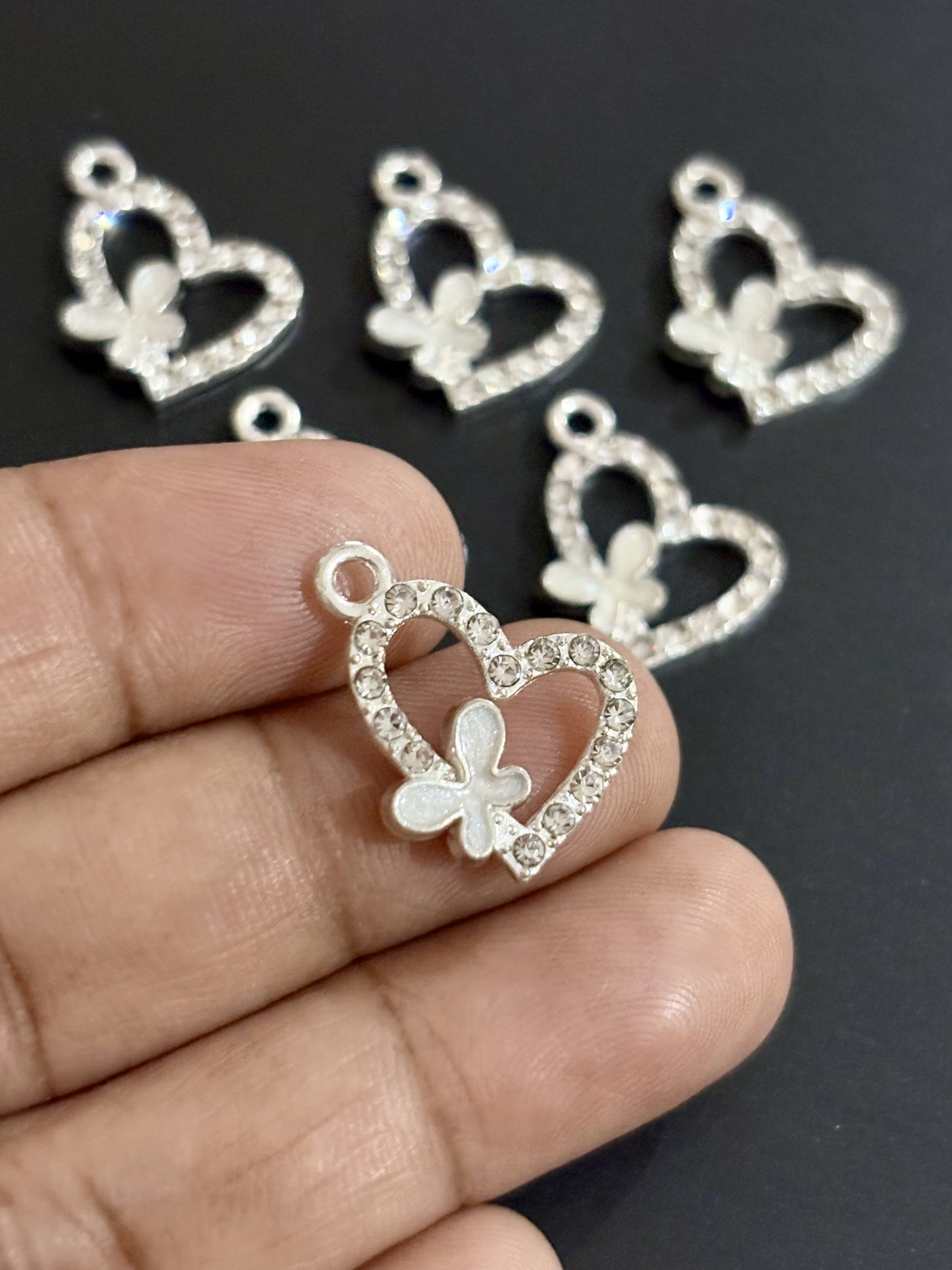 Two Pieces White Butterfly Heart Charms
