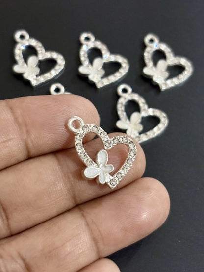 Two Pieces White Butterfly Heart Charms