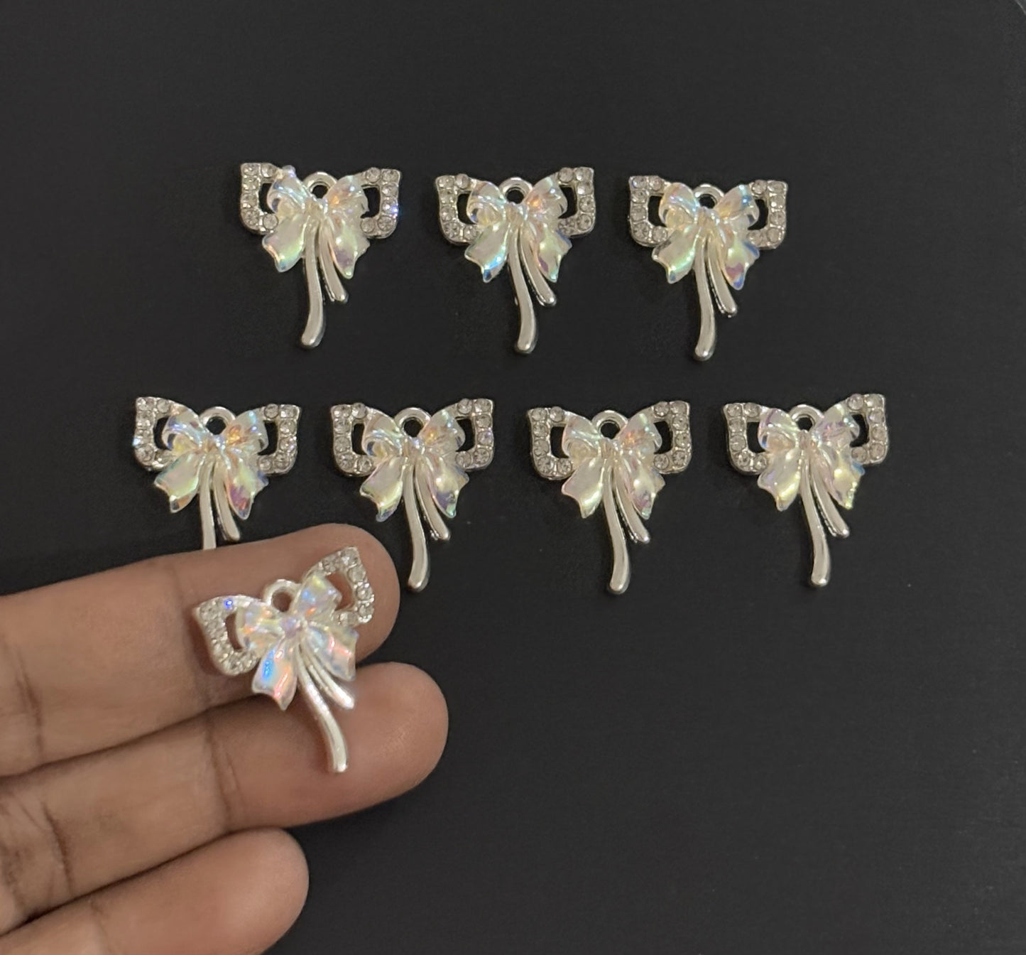 Two Pieces Iridescent Bow Charm