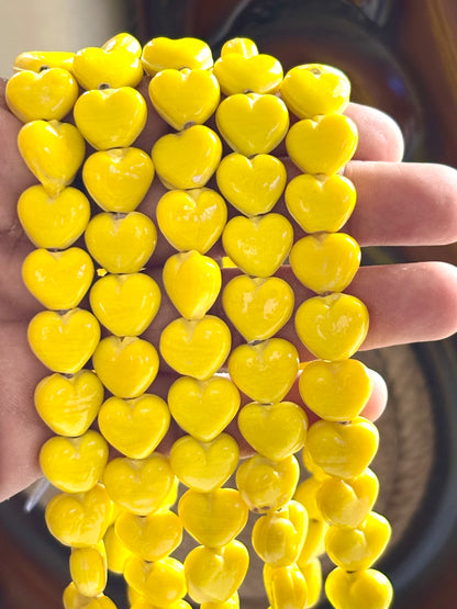 Yellow Heart Glass Beads