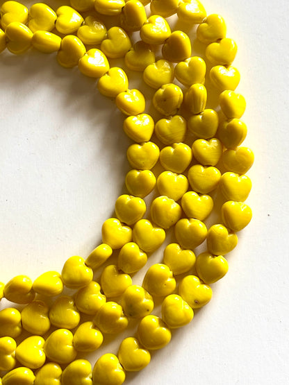 Yellow Heart Glass Beads