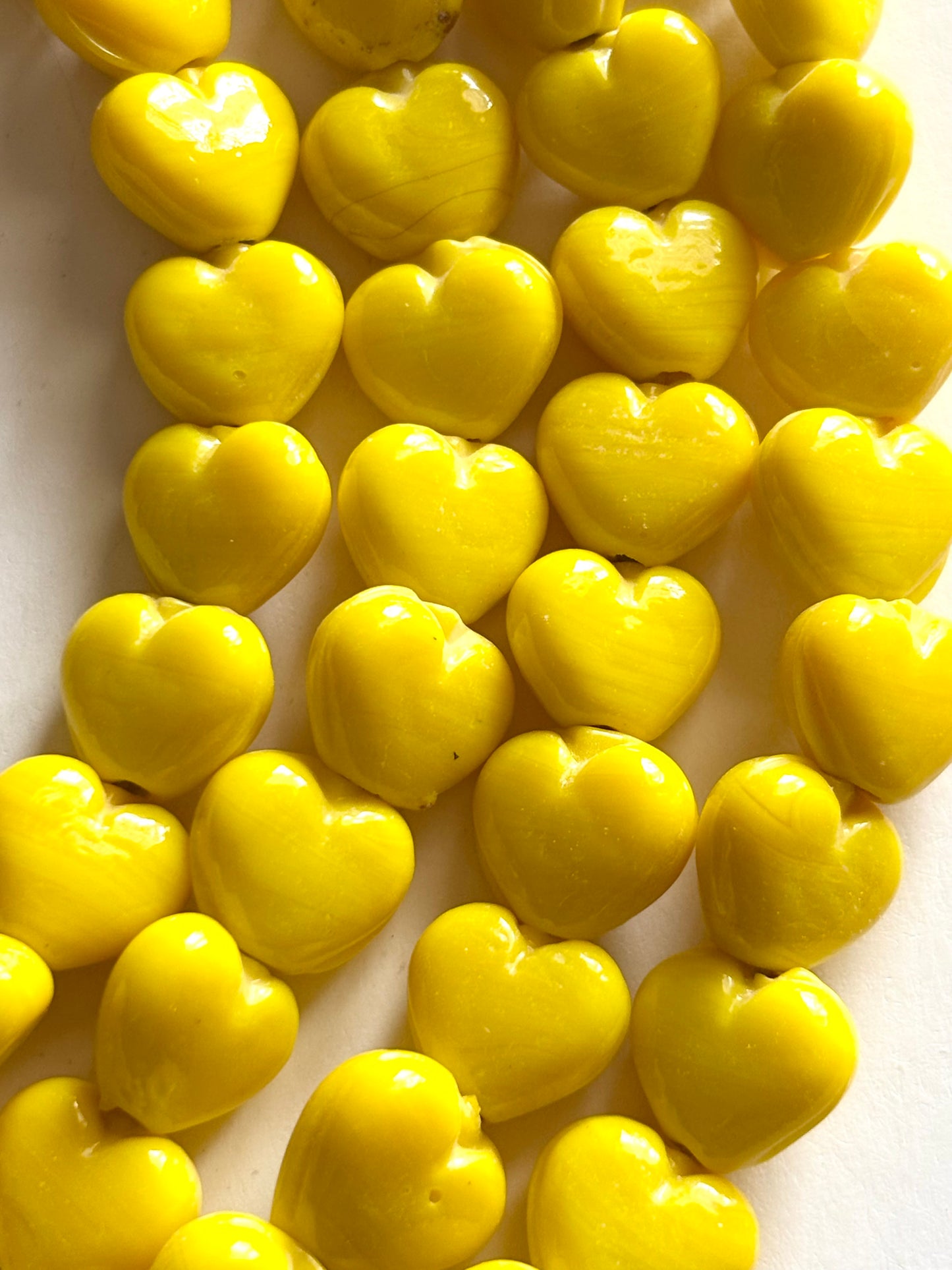 Yellow Heart Glass Beads